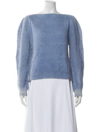 Pre-owned Loveshackfancy Alpaca Bateau Neckline Sweater In Blue
