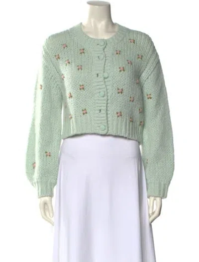 Pre-owned Loveshackfancy Alpaca Floral Print Sweater In Green