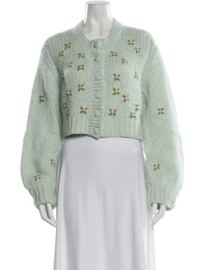 Pre-owned Loveshackfancy Alpaca Floral Print Sweater In Green