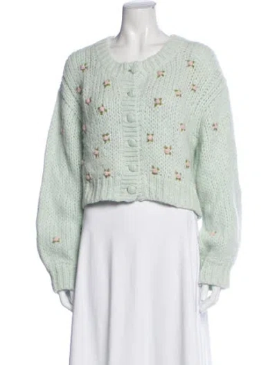 Pre-owned Loveshackfancy Alpaca Floral Print Sweater In Green