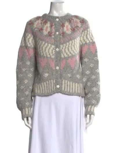Pre-owned Loveshackfancy Alpaca Patterned Sweater In Grey/neutrals/pink