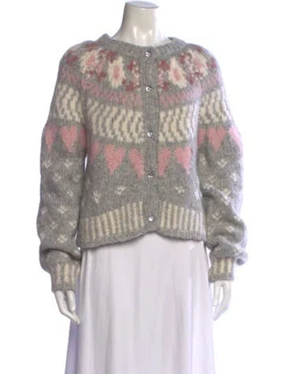 Pre-owned Loveshackfancy Alpaca Patterned Sweater In Grey/pink