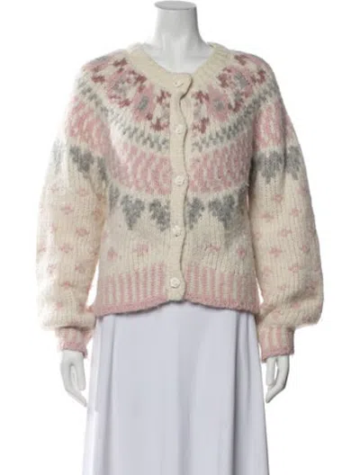 Pre-owned Loveshackfancy Alpaca Patterned Sweater In Pink/white