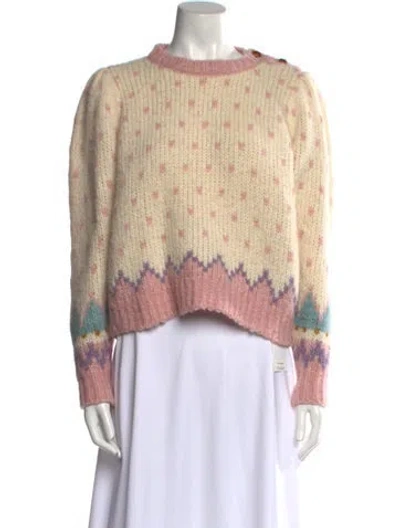 Pre-owned Loveshackfancy Alpaca Printed Sweater In White