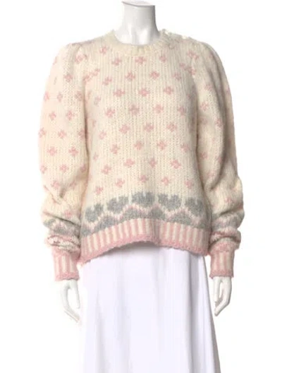 Pre-owned Loveshackfancy Alpaca Printed Sweater In White
