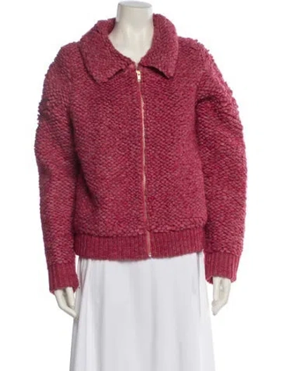Pre-owned Loveshackfancy Alpaca Tweed Pattern Faux Fur Jacket In Pink