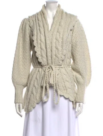 Pre-owned Loveshackfancy Alpaca V-neck Sweater In Neutral