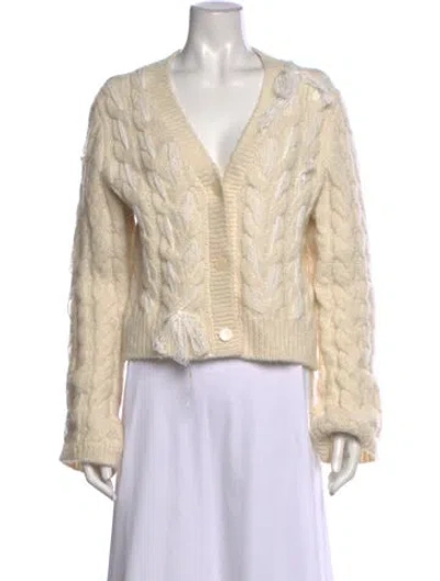 Pre-owned Loveshackfancy Alpaca V-neck Sweater In Neutrals/white