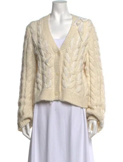 Pre-owned Loveshackfancy Alpaca V-neck Sweater In Neutrals/white