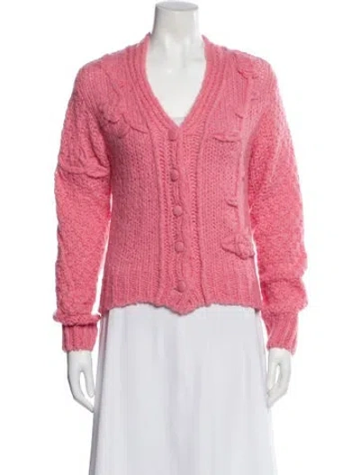 Pre-owned Loveshackfancy Alpaca V-neck Sweater In Pink