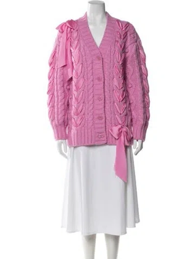Pre-owned Loveshackfancy Alpaca V-neck Sweater In Pink