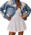 Loveshackfancy Amana Lace Patch Denim Jacket In Blue