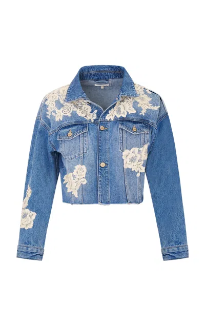 Loveshackfancy Amana Lace-detailed Denim Jacket In Blue