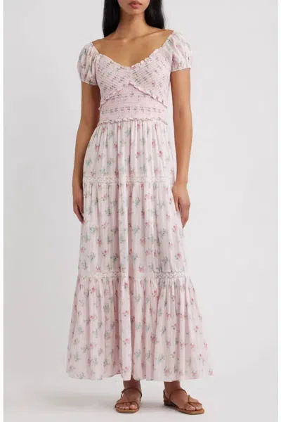 Loveshackfancy Amandla Floral Smock Bodice Cotton Maxi Dress In Eau De Rose In Pink