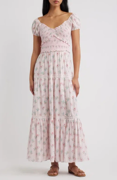 Loveshackfancy Amandla Floral Smock Bodice Cotton Maxi Dress In Pink