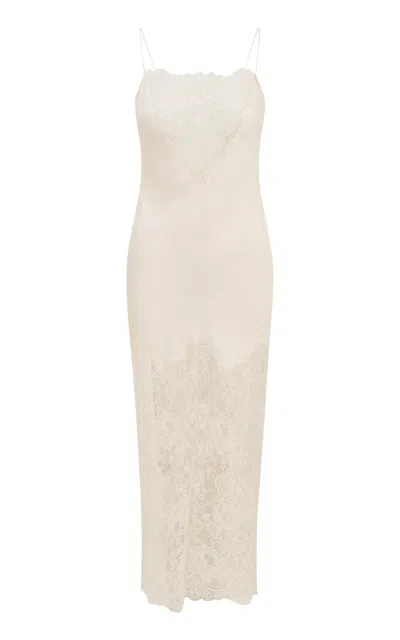Loveshackfancy Amarissa Lace-paneled Satin Maxi Dress In White