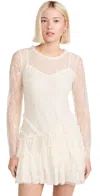 Loveshackfancy Amberleigh Lace Detail Long Sleeve Tiered Minidress In Ivory
