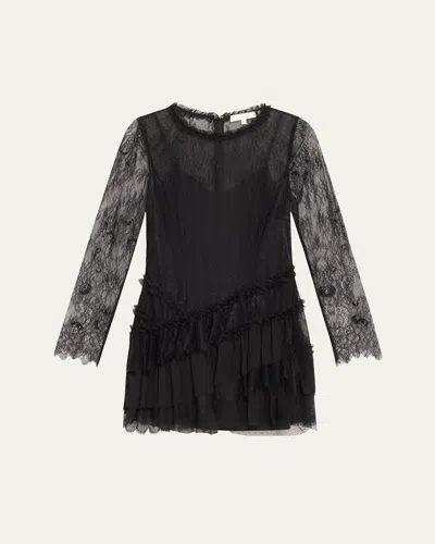 Loveshackfancy Amberleigh Lace Mini Dress In Black