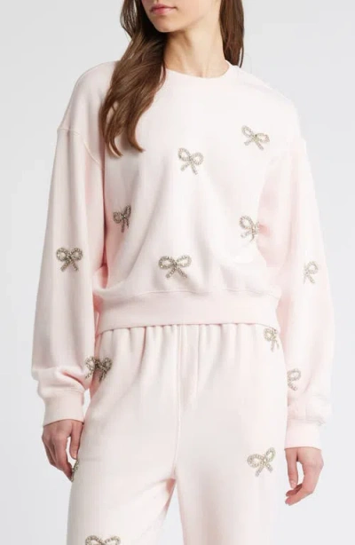 Loveshackfancy Amiyla Crystal Bow Sweatshirt In Icicle Pink