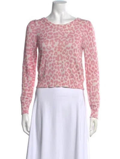 Pre-owned Loveshackfancy Animal Print Crew Neck Sweater In Pink