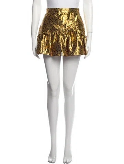 Pre-owned Loveshackfancy Animal Print Mini Skirt In Gold