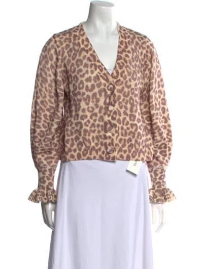 Pre-owned Loveshackfancy Animal Print V-neck Sweater In Neutral