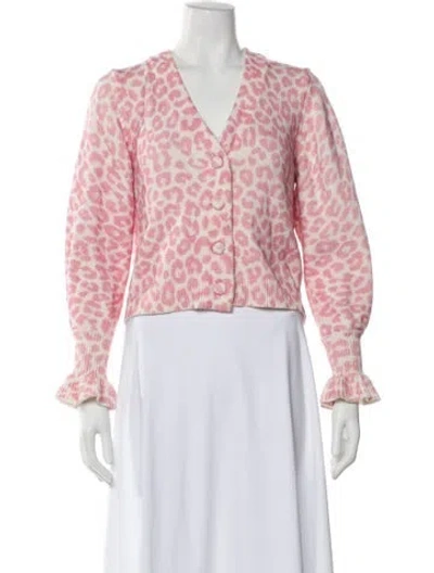 Pre-owned Loveshackfancy Animal Print V-neck Sweater In Pink