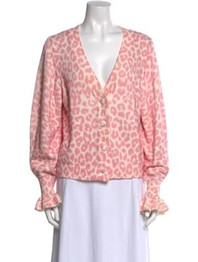 Pre-owned Loveshackfancy Animal Print V-neck Sweater In Pink