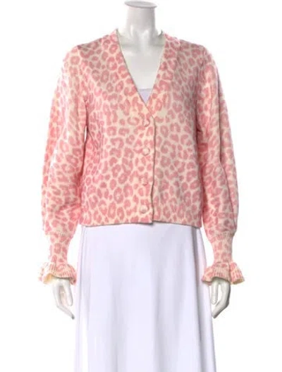 Pre-owned Loveshackfancy Animal Print V-neck Sweater In Pink