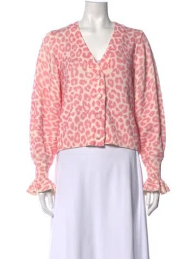Pre-owned Loveshackfancy Animal Print V-neck Sweater In Pink
