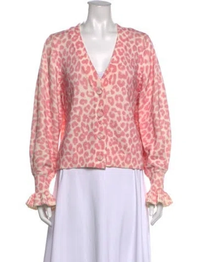 Pre-owned Loveshackfancy Animal Print V-neck Sweater In White