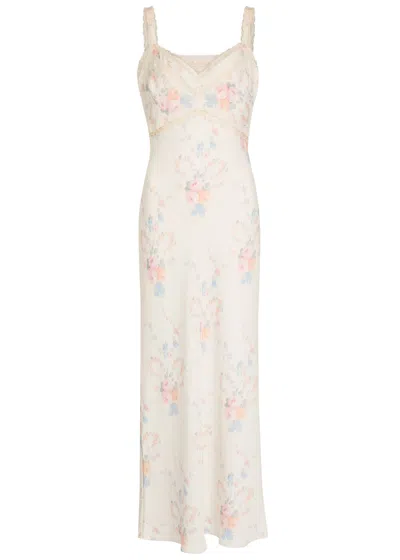 Loveshackfancy Annabeth Floral Satin Midi Slip Dress In Pink