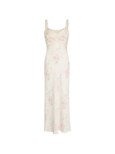 Loveshackfancy Floral-print Lace-trimmed Maxi Dress In Brown