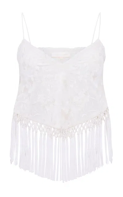 Loveshackfancy Annemarie Fringed Top In White