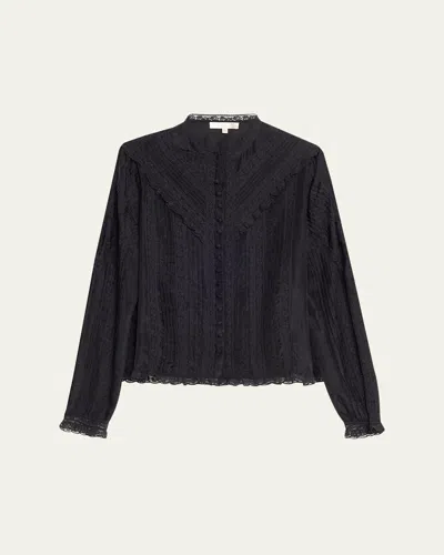 Loveshackfancy Aralina Silk Blouse In Black