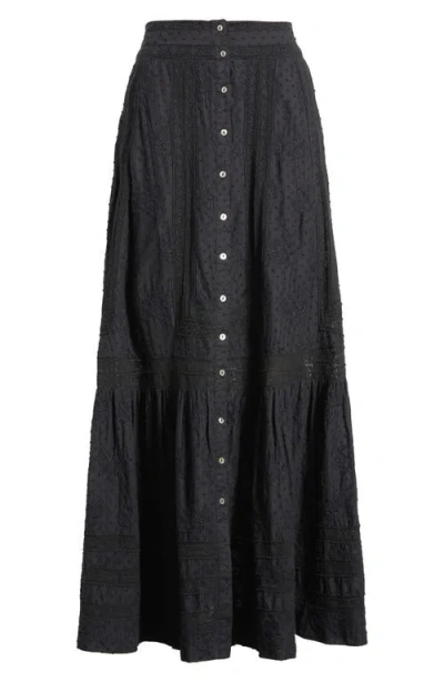 Loveshackfancy Araminta Lace Clip Dot Maxi Skirt In Black