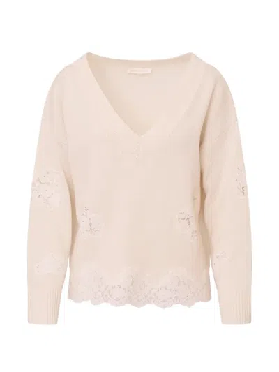 Loveshackfancy Ardena Lace-trimmed Sweater In Neutral