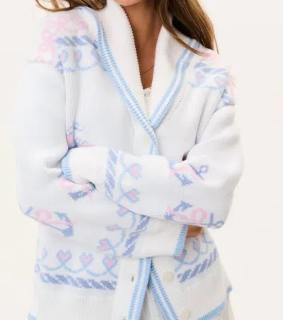 Loveshackfancy Aribella Long Sleeve Cardigan In Seaglass Kiss In Multi
