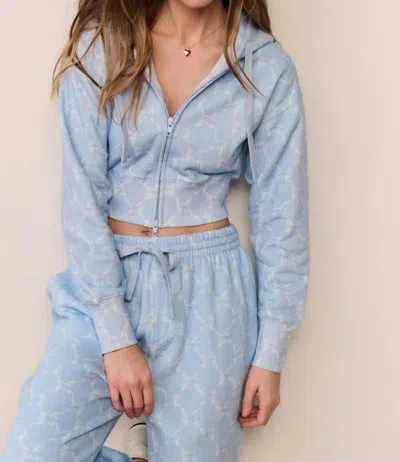 Loveshackfancy Arienne Cropped Zip Hoodie In Chilled Blue