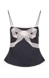 Loveshackfancy Arise Bow Crepe Satin Top
