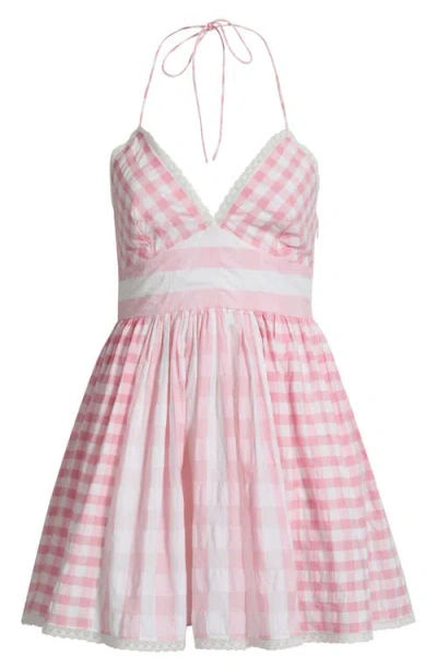 Loveshackfancy Arletta Gingham Halter Minidress In Pink