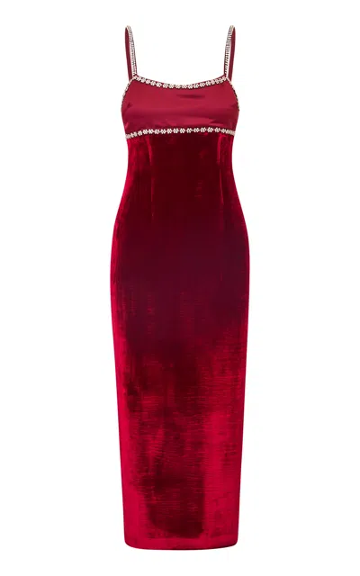 Loveshackfancy Audraline Crystal Velvet Maxi Dress In Red