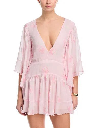 Loveshackfancy Auralie Floral Chiffon Mini Dress In Pink