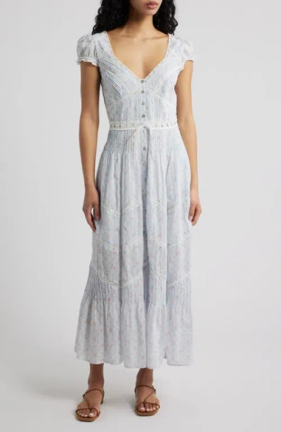Loveshackfancy Aurela Lace Trim Pintuck Tiered Maxi Dress In Gray