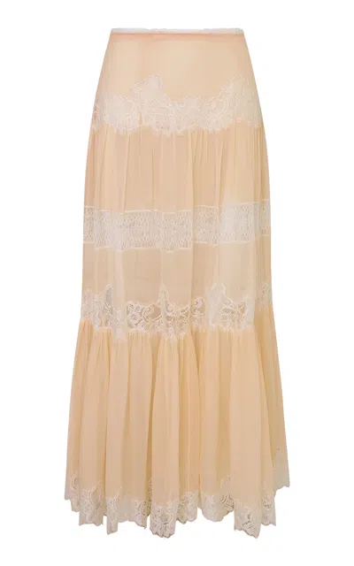 Loveshackfancy Aureline Silk Midi Skirt In Coral