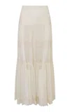 Loveshackfancy Aureline Silk Midi Skirt In Ivory