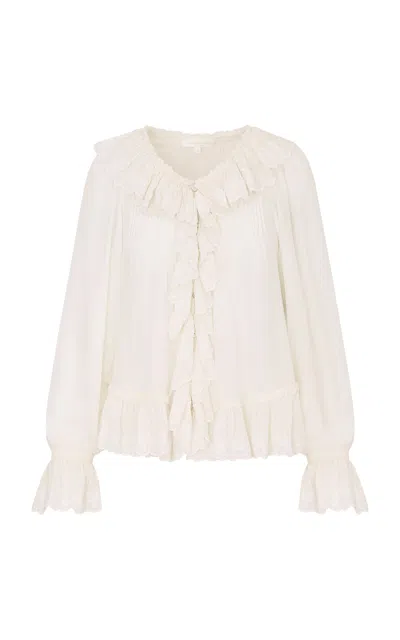 Loveshackfancy Avee Ruffled Silk Blouse In Neutral