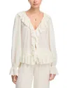 Loveshackfancy Avee Silk Ruffled Blouse In White