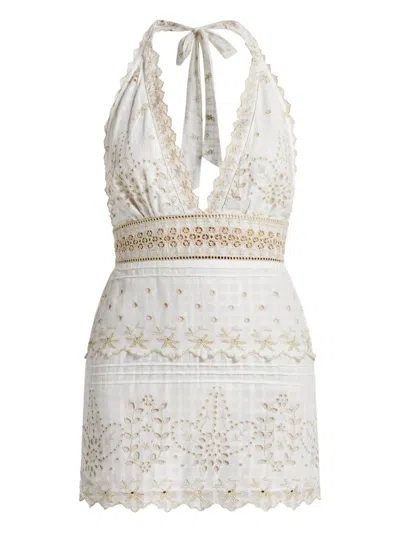 Loveshackfancy Aventine Guipir Embroidered Mini Dress In White