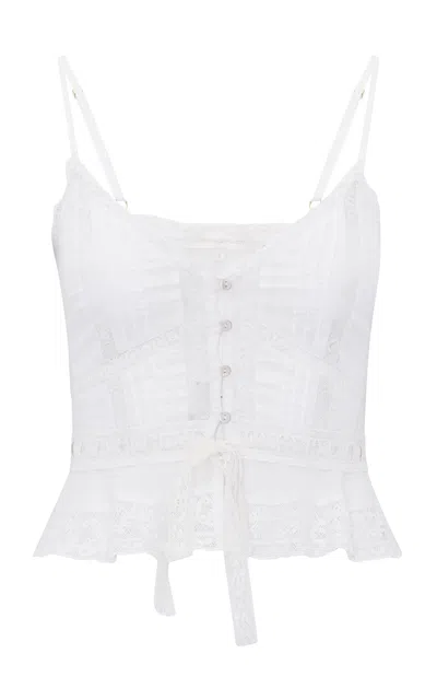 Loveshackfancy Avra Tie-detailed Cotton Top In White